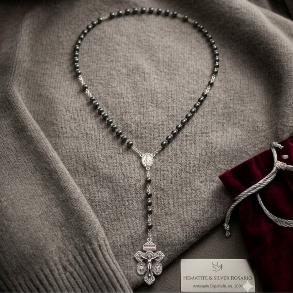 📿Catholic Black Bead Rosary Silver Cross | Elegant Design | New | 15” #catholic
